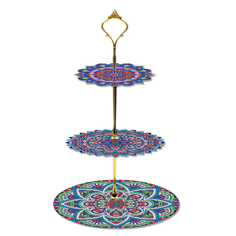 3-Tiered Gorgeous Petal Shaped Mandala Acrylic Serving Tray Diamond Painting