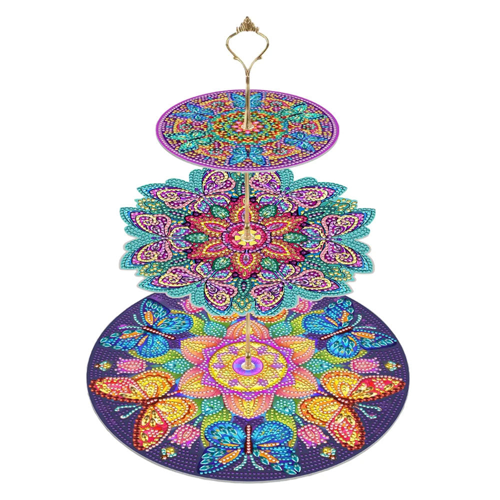 3-Tiered Butterfly and Flower Acrylic Serving Tray Diamond Painting