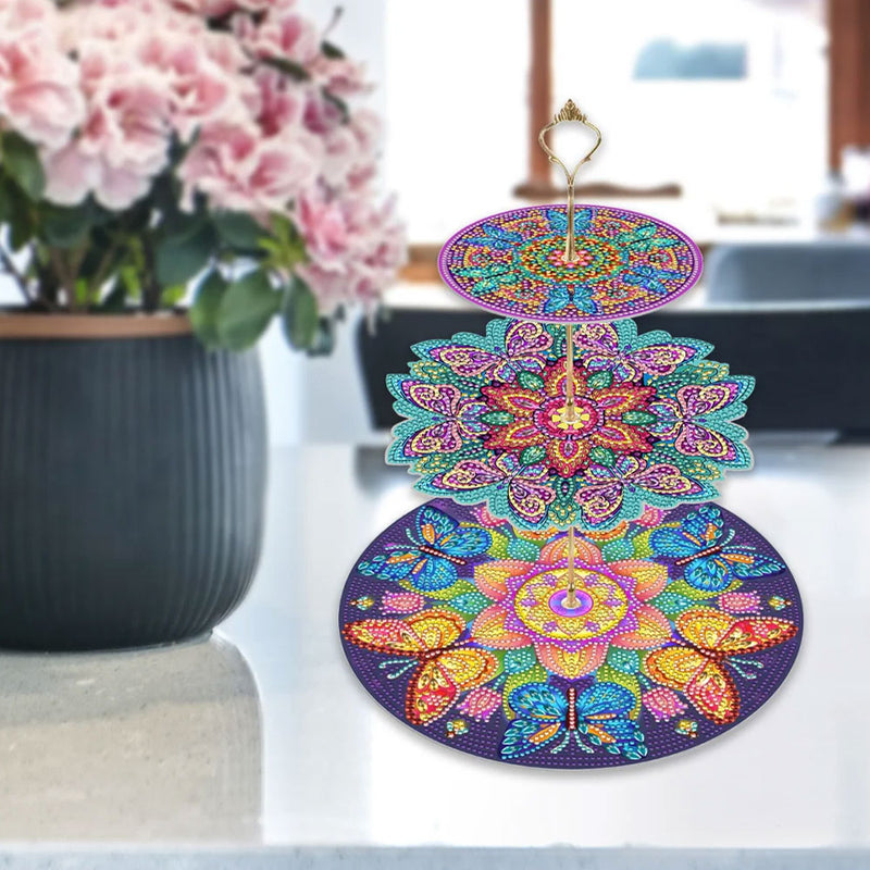 3-Tiered Butterfly and Flower Acrylic Serving Tray Diamond Painting