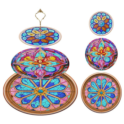 3-Tiered Colorful Flower Mandala Acrylic Serving Tray Diamond Painting