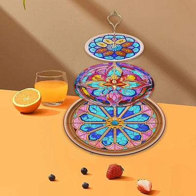 3-Tiered Colorful Flower Mandala Acrylic Serving Tray Diamond Painting