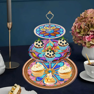 3-Tiered Colorful Flower Mandala Acrylic Serving Tray Diamond Painting