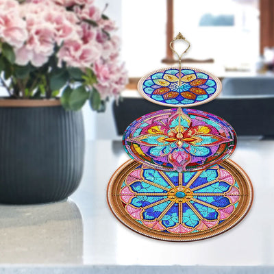 3-Tiered Colorful Flower Mandala Acrylic Serving Tray Diamond Painting