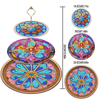 3-Tiered Colorful Flower Mandala Acrylic Serving Tray Diamond Painting