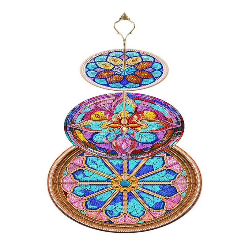 3-Tiered Colorful Flower Mandala Acrylic Serving Tray Diamond Painting