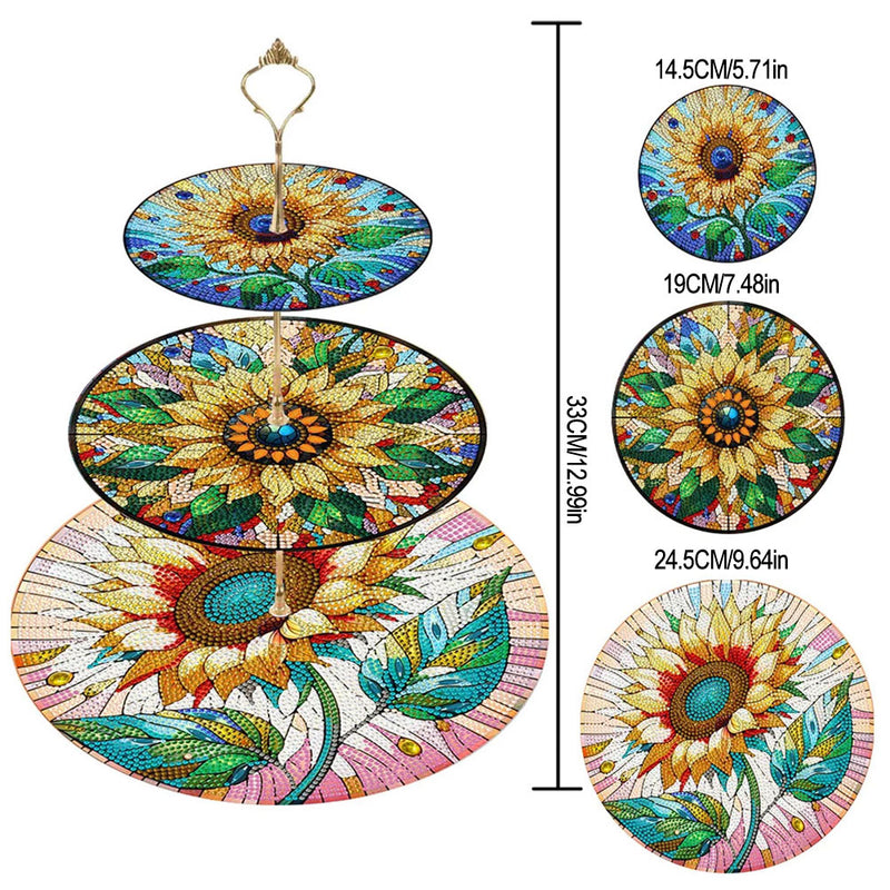 3-Tiered Vigorous Sunflowers Acrylic Serving Tray Diamond Painting