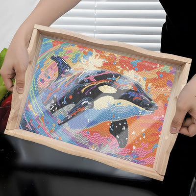 Cute Dolphin Wooden Serving Tray Diamond Painting