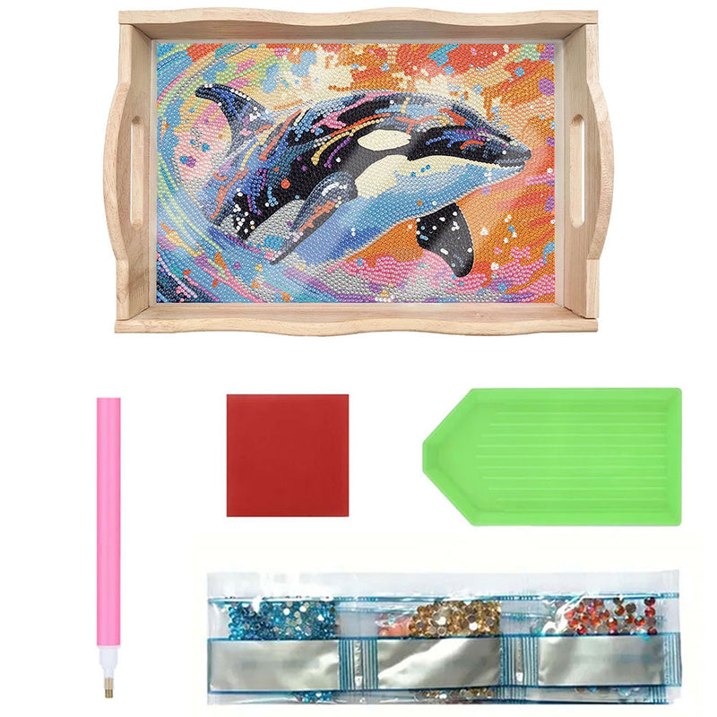 Cute Dolphin Wooden Serving Tray Diamond Painting