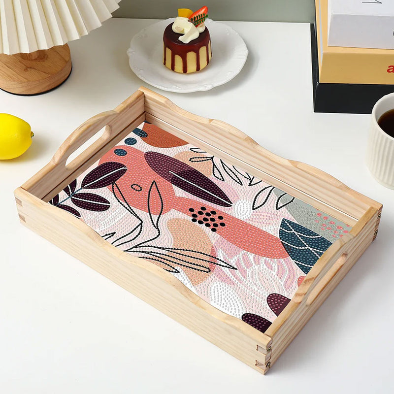 Abstract Plants Wooden Serving Tray Diamond Painting