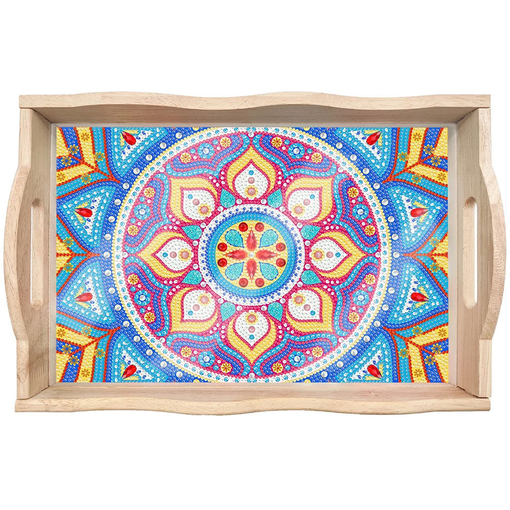 Blue and Purple Mandala Wooden Serving Tray Diamond Painting