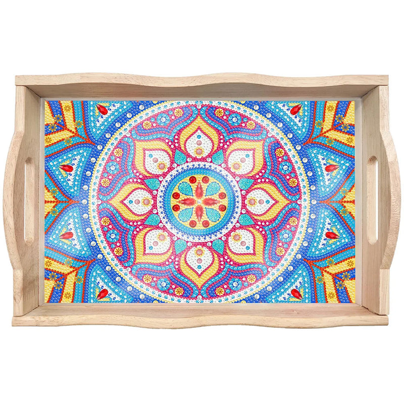 Blue and Purple Mandala Wooden Serving Tray Diamond Painting