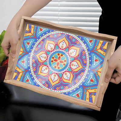 Blue and Purple Mandala Wooden Serving Tray Diamond Painting