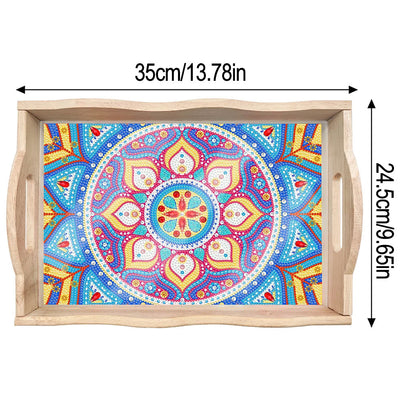 Blue and Purple Mandala Wooden Serving Tray Diamond Painting