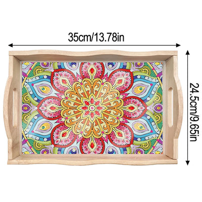 Red and Yellow Flower Mandala Wooden Serving Tray Diamond Painting