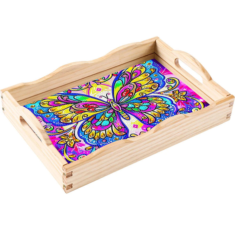 Colorful Butterfly Wooden Serving Tray Diamond Painting