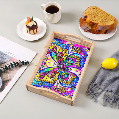 Colorful Butterfly Wooden Serving Tray Diamond Painting