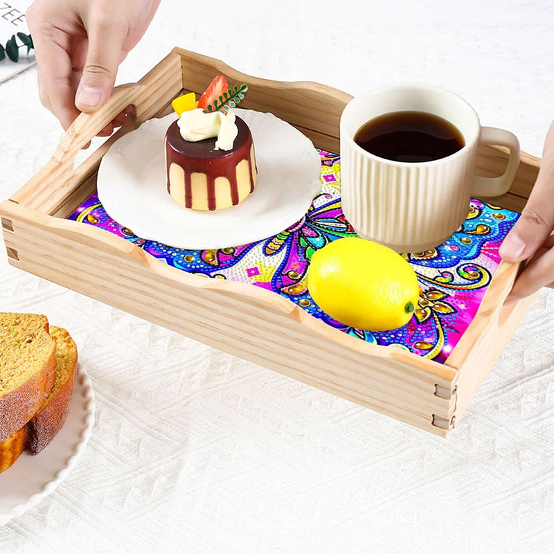 Colorful Butterfly Wooden Serving Tray Diamond Painting