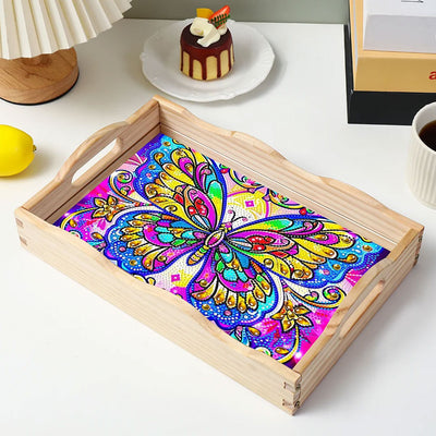 Colorful Butterfly Wooden Serving Tray Diamond Painting