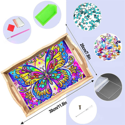 Colorful Butterfly Wooden Serving Tray Diamond Painting