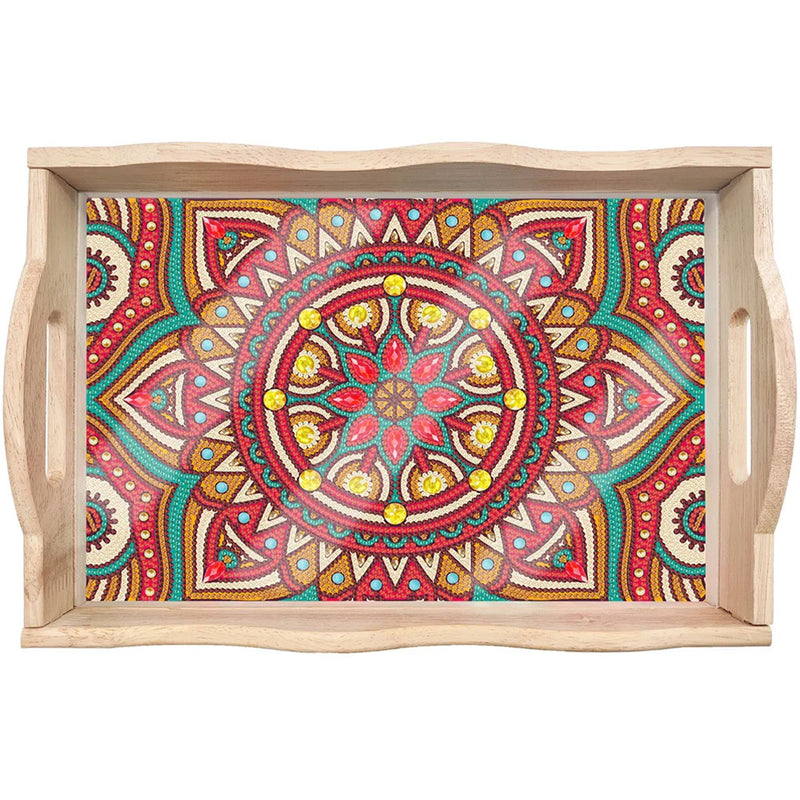 Red Sunflower Mandala Wooden Serving Tray Diamond Painting