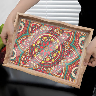 Red Sunflower Mandala Wooden Serving Tray Diamond Painting