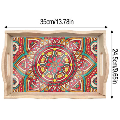 Red Sunflower Mandala Wooden Serving Tray Diamond Painting