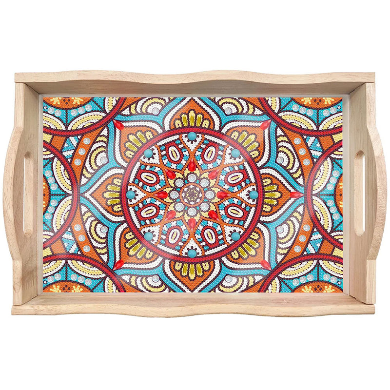 Colorful Flower Mandala Wooden Serving Tray Diamond Painting