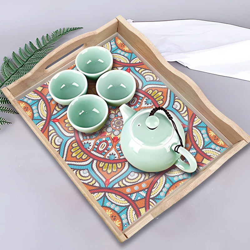 Colorful Flower Mandala Wooden Serving Tray Diamond Painting