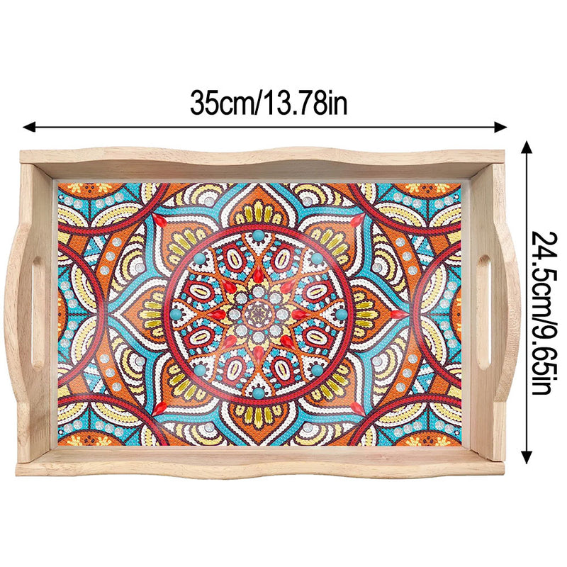 Colorful Flower Mandala Wooden Serving Tray Diamond Painting