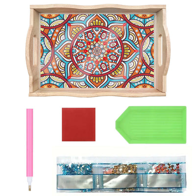 Colorful Flower Mandala Wooden Serving Tray Diamond Painting