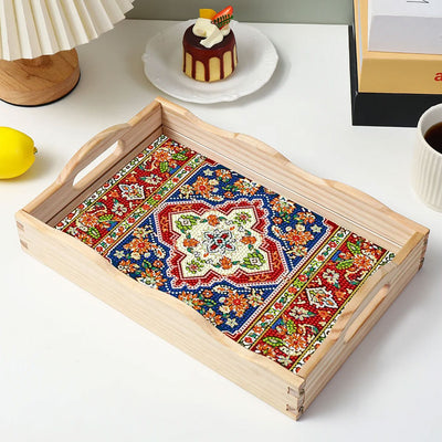 Retro Pattern Mandala Wooden Serving Tray Diamond Painting