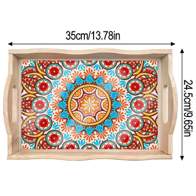 Orange and Blue Mandala Wooden Serving Tray Diamond Painting