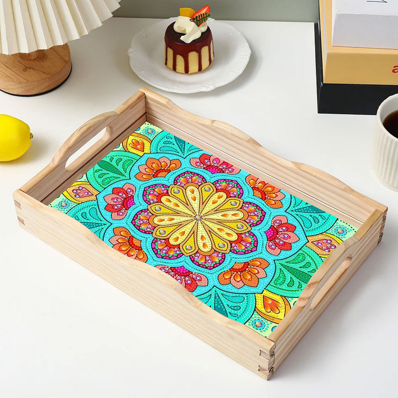 Brilliant Chrysanthemum Wooden Serving Tray Diamond Painting