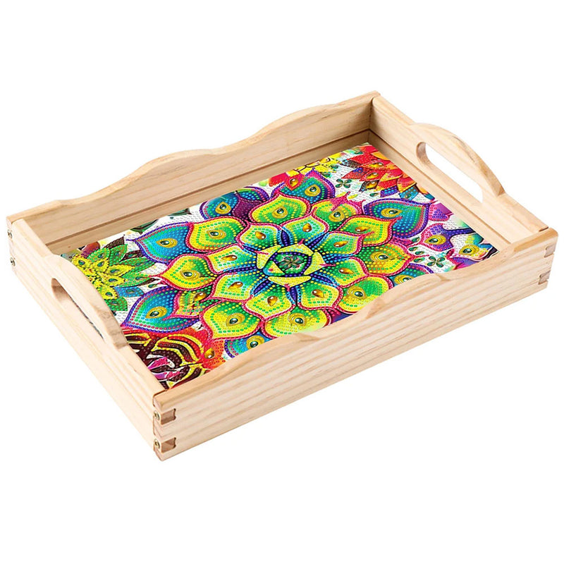 Green Succulents Wooden Serving Tray Diamond Painting