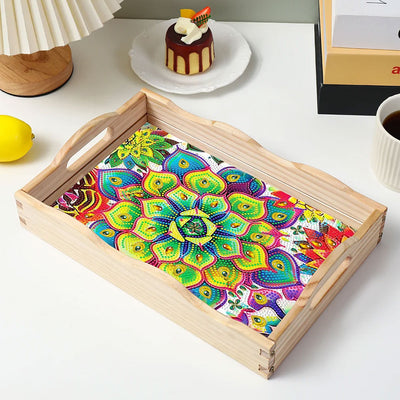 Green Succulents Wooden Serving Tray Diamond Painting