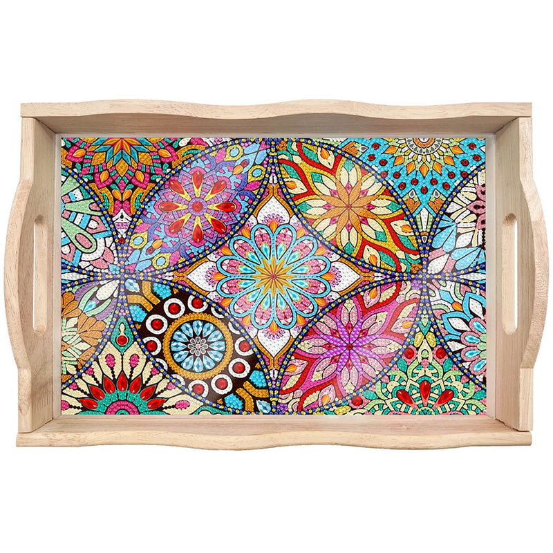 Complicated Flower Mandala Wooden Serving Tray Diamond Painting