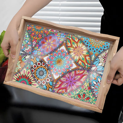 Complicated Flower Mandala Wooden Serving Tray Diamond Painting