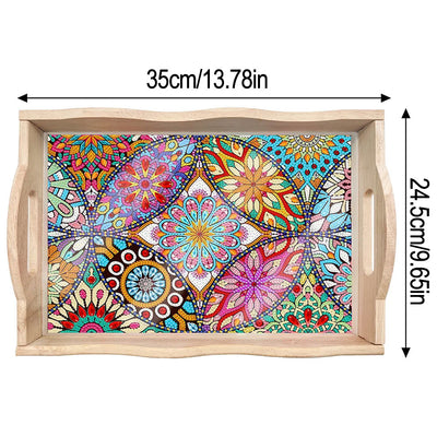 Complicated Flower Mandala Wooden Serving Tray Diamond Painting