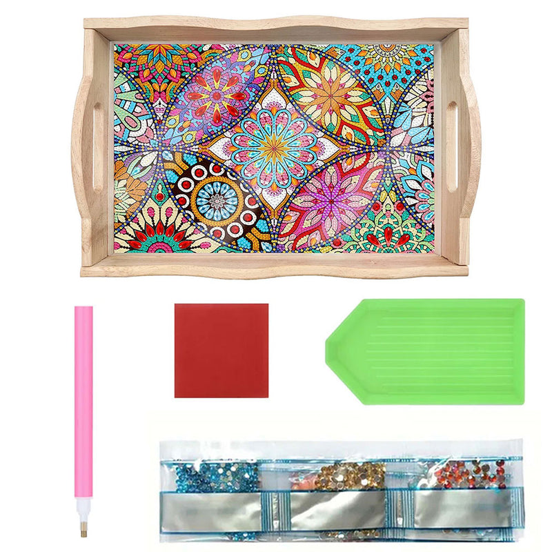 Complicated Flower Mandala Wooden Serving Tray Diamond Painting