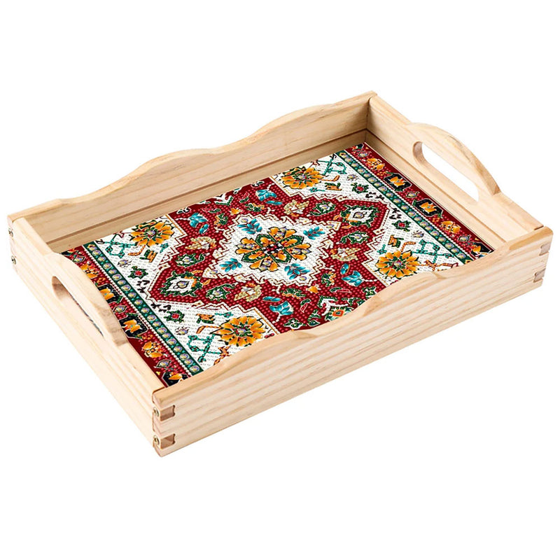 Retro Red Mandala Wooden Serving Tray Diamond Painting