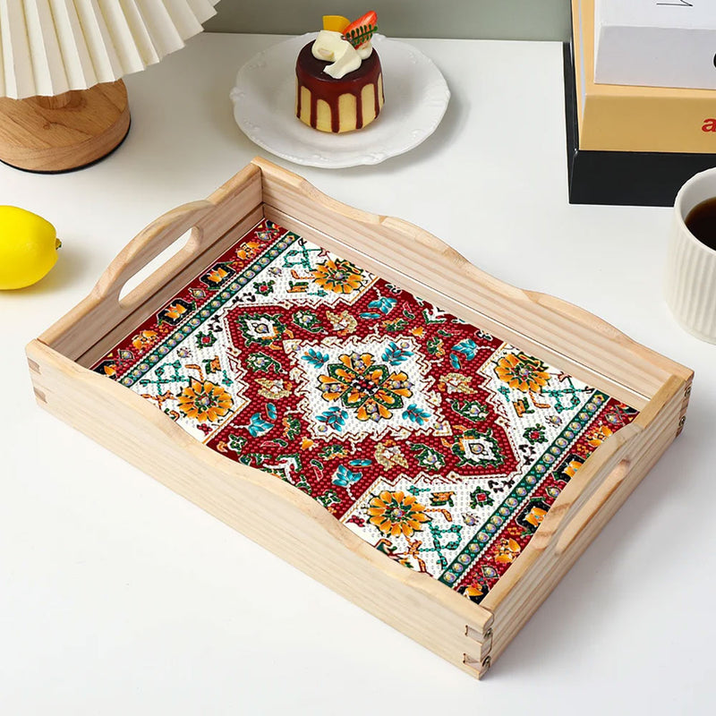 Retro Red Mandala Wooden Serving Tray Diamond Painting