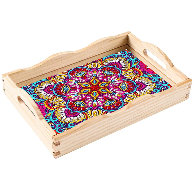 Purple Red Mandala Wooden Serving Tray Diamond Painting