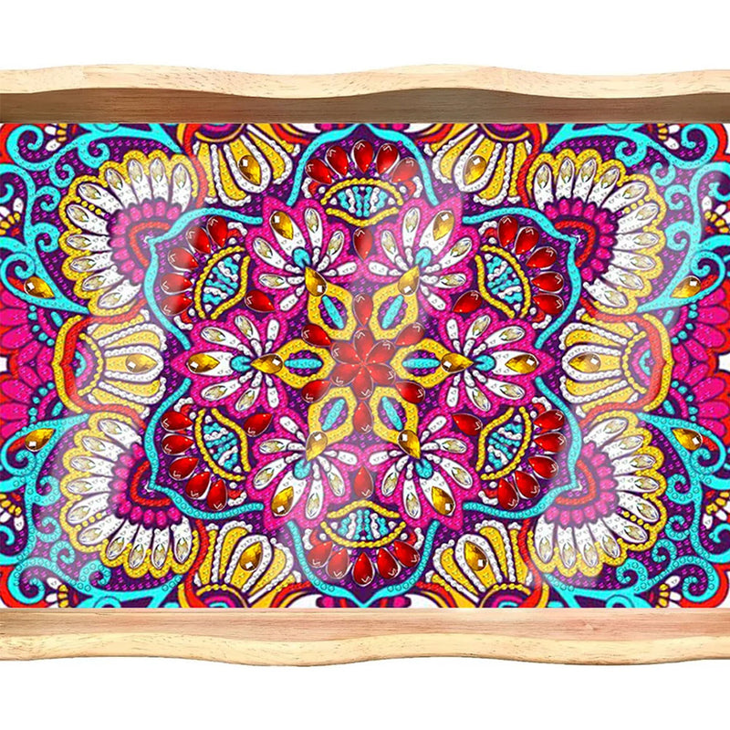 Purple Red Mandala Wooden Serving Tray Diamond Painting