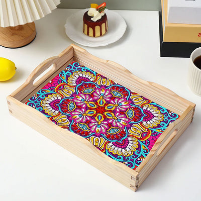 Purple Red Mandala Wooden Serving Tray Diamond Painting