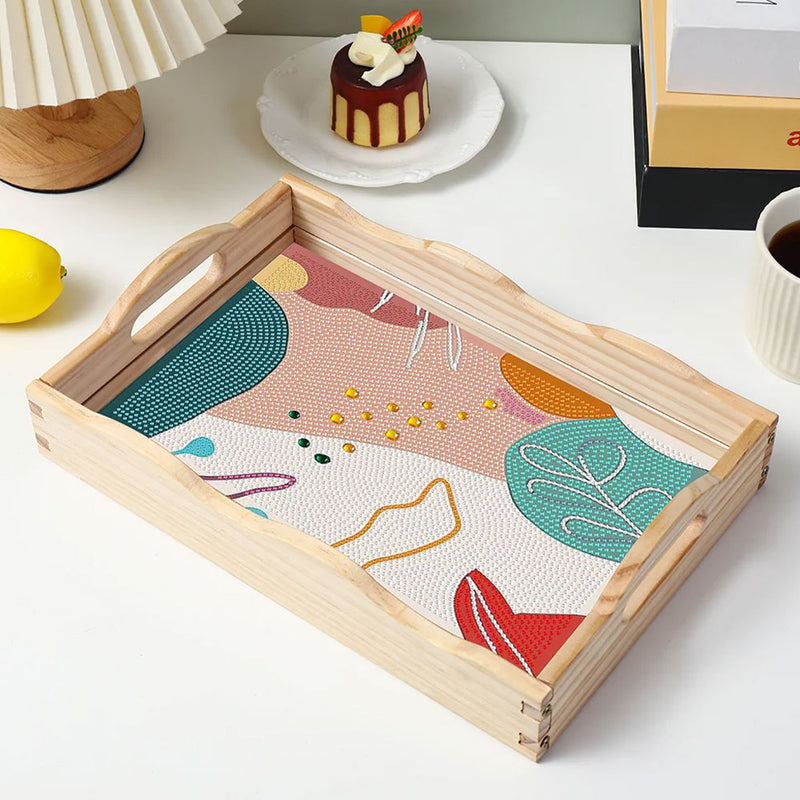 Simple Abstract Plants Wooden Serving Tray Diamond Painting