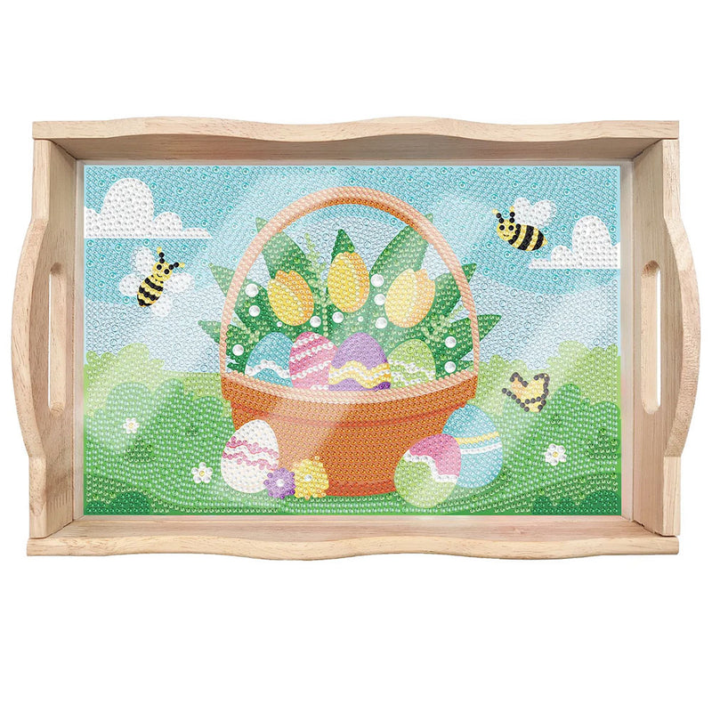 Easter Eggs and Tulips Wooden Serving Tray Diamond Painting