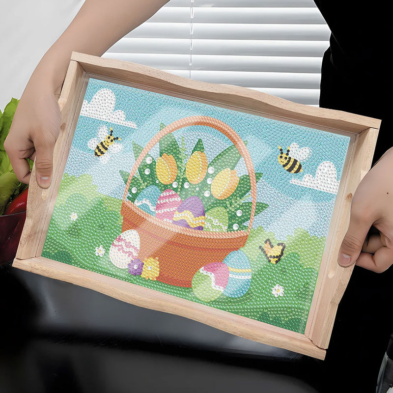 Easter Eggs and Tulips Wooden Serving Tray Diamond Painting