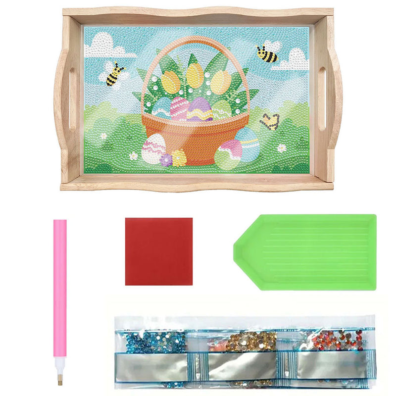 Easter Eggs and Tulips Wooden Serving Tray Diamond Painting