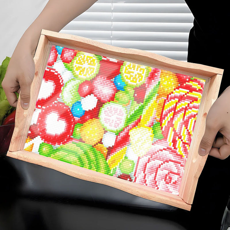 Summer Colorful Fruits Wooden Serving Tray Diamond Painting