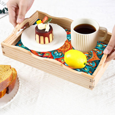 Orange and Green Mandala Wooden Serving Tray Diamond Painting